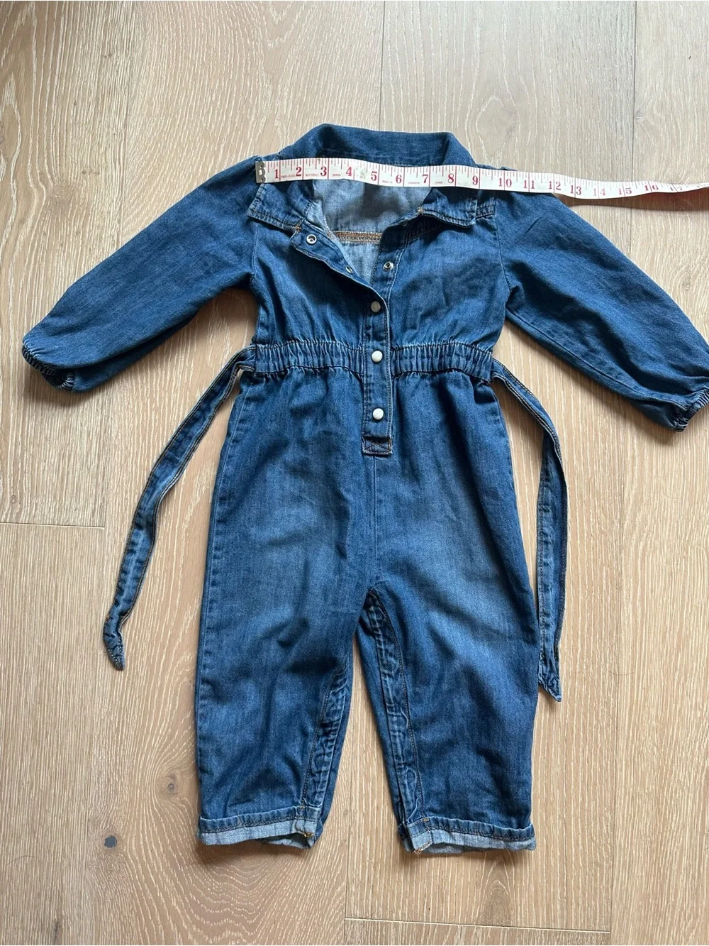OshKosh B’gosh Girls 24M Denim Jumpsuit Coveralls Belted Snap Front Romper